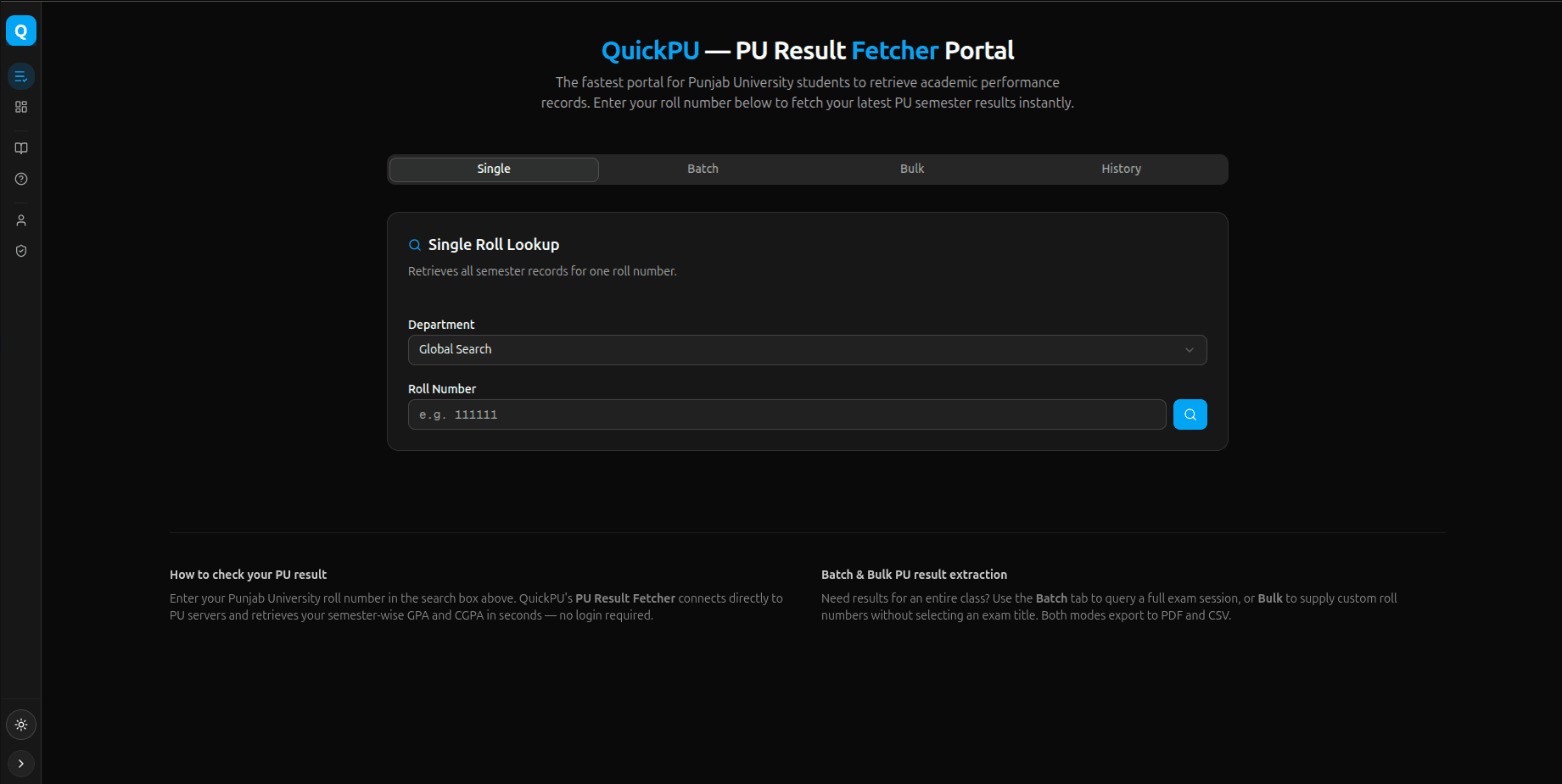 QuickPU - Result Portal